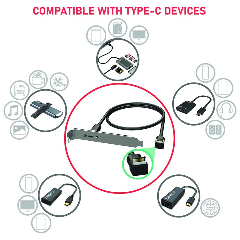 LINKUP - USB 3.2 Gen 2x2 20Gbps USB-C Type Internal Panel Cable Mount Motherboard Header Extension Adapterâ”ƒ20-Pin A-Key Male with Cover to USB-C Female Connector with PCI Bracket - 100cm - Image 3